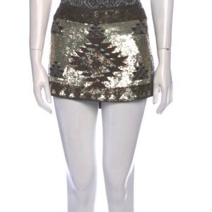 AllSaints Brown & Olive Geometric Sequin Mini Skirt
